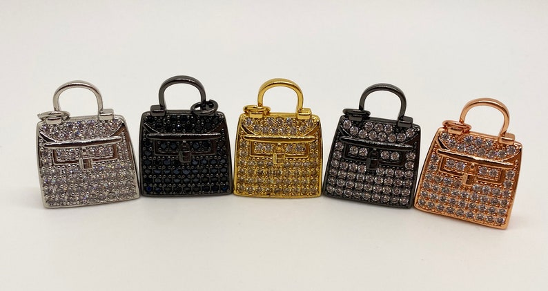 1 CZ Purse Charm Charm, Bling Purse Charm, CZ Charms, CZ Micro Pave Charm, Bracelet Charms, Necklace Charms, Pendant, 25x20mm image 1