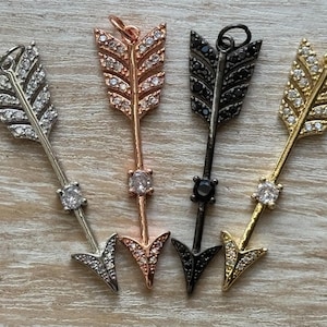1 Arrow Charm, CZ Pave Arrow Charm, Arrow Charm, Bracelet Charms, Necklace Charms, Pendant, 47.5x13mm