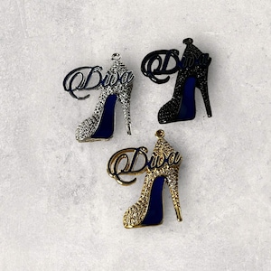 1 Shoe Charm, CZ Pave Stiletto High Heel &quot;Blue Diva&quot; Shoe Charm, High Heel Shoe Charm, Bracelet Charms, Necklace Charms, Pendant, 34mmx25mm