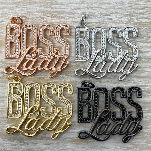 1 CZ Pave Boss Lady Charm, Bracelet Charm, Necklace Charm, DIY Jewelry Charm, Pendant, 31mmx27.5mm