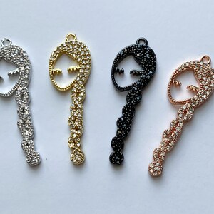 1 CZ Pave Face Charm with Braids, CZ Woman Face Charm, CZ Abstract Face Charm, Face Outline Charm, Bracelet Charm, Necklace Charm, 42x14mmmm