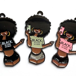 1 Black Woman Charm, Black Lady Charm, Black Girl Charm, Black No Sugar Cream Charm, Natural Hair Charm, 45mmx24mm