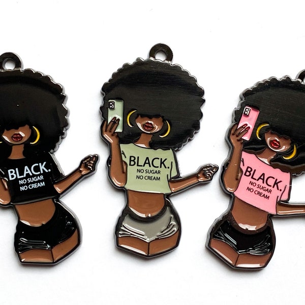 1 Afro Girl Charm, Black Woman Charm, Black Girl Charm, Black No Sugar Cream Charm, 45mmx24mm, Black Girl Charm, Natural Hair Charm