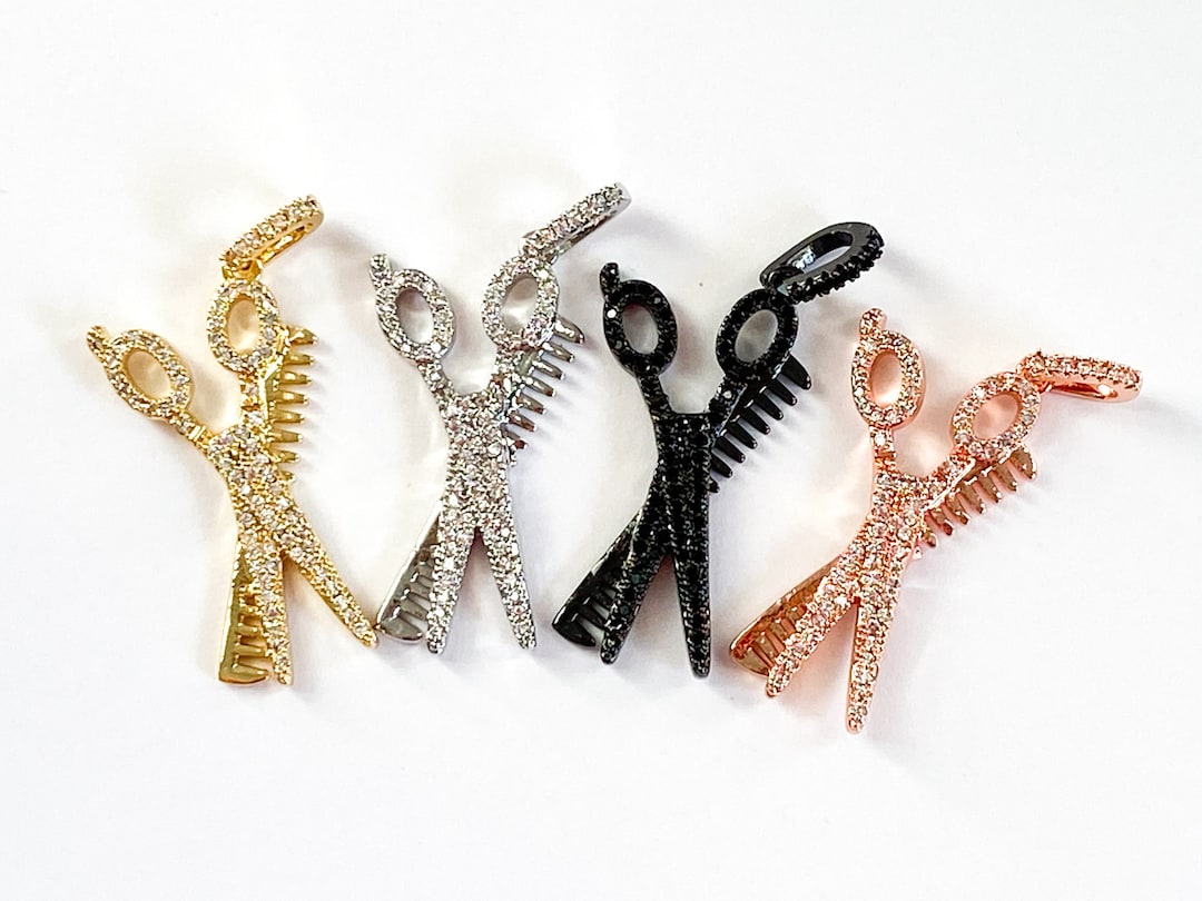 1 CZ Pave Scissors and Comb Charm, Hairstylist Charm, Stylist Charm