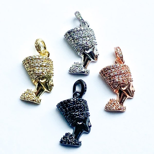1 Small Nefertiti CZ Charm, Egyptian Queen Nefertiti Charm, Nefertiti Charm, Bracelet Charms, Necklace Charms, Pendant, 24mmx11mm