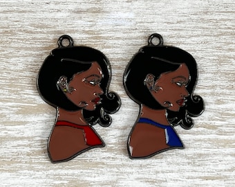 1 Black Woman Charm, Black Lady Charm, DIY Jewelry Charm, Bracelet Charm, Necklace Charm, 36mmx26.5mm