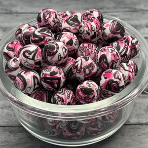 15MM Heart Print Silicone Bead, Silicone Bead, Heart Print Silicone Bead, 10 Beads per order