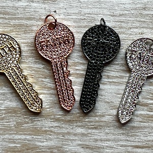 1 Small CZ Key Word Charm, &quot;Faith&quot; Key Word Charm, Key Charm, Bracelet Charms, Necklace Charms, Key Pendant, 36mmx16mm