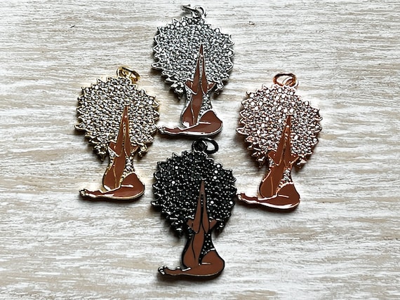 1 Black Woman Charm, Black Woman Praying Charm, Black Woman CZ Charm, Afro Girl Charm,  34mmx20mm, Black Girl Charm, Natural Hair Charm