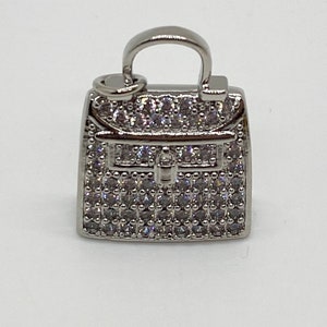 1 CZ Purse Charm Charm, Bling Purse Charm, CZ Charms, CZ Micro Pave Charm, Bracelet Charms, Necklace Charms, Pendant, 25x20mm Silver