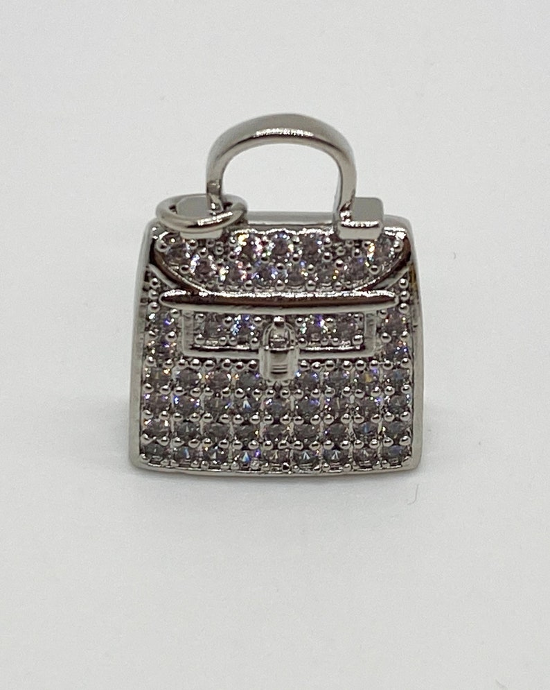 1 CZ Purse Charm Charm, Bling Purse Charm, CZ Charms, CZ Micro Pave Charm, Bracelet Charms, Necklace Charms, Pendant, 25x20mm Silver