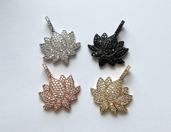 1 Lotus Flower Charm, CZ Pave Lotus Flower Charm, Lotus Flower Bracelet Charm, Yoga Charm, Bracelet Charms, Necklace Charms, 25x23mm