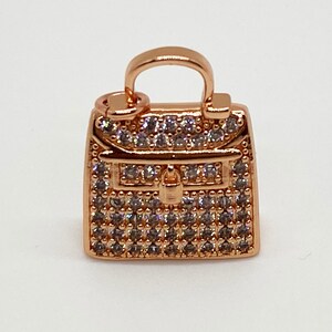 1 CZ Purse Charm Charm, Bling Purse Charm, CZ Charms, CZ Micro Pave Charm, Bracelet Charms, Necklace Charms, Pendant, 25x20mm Rose gold