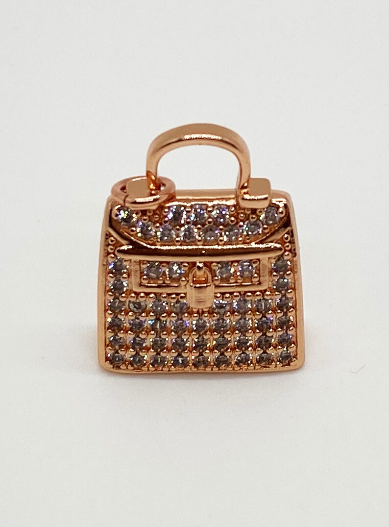 1 CZ Purse Charm Charm, Bling Purse Charm, CZ Charms, CZ Micro Pave Charm, Bracelet Charms, Necklace Charms, Pendant, 25x20mm Rose gold