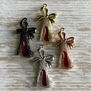 1 Shoe Charm, CZ Paved High Heel Shoe Charm, High Heel Shoe Charm, Bracelet Charms, Necklace Charms, Pendant, 37mmx18mm