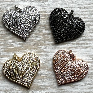 1 Heart Charm, CZ Pave Mom Heart Charm, Mothers Day Charm, Mom Charm, Bracelet Charms, Necklace Charms, 26mmx24mm, Mothers Day Heart Charm,