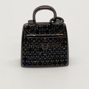 1 CZ Purse Charm Charm, Bling Purse Charm, CZ Charms, CZ Micro Pave Charm, Bracelet Charms, Necklace Charms, Pendant, 25x20mm Black on Black