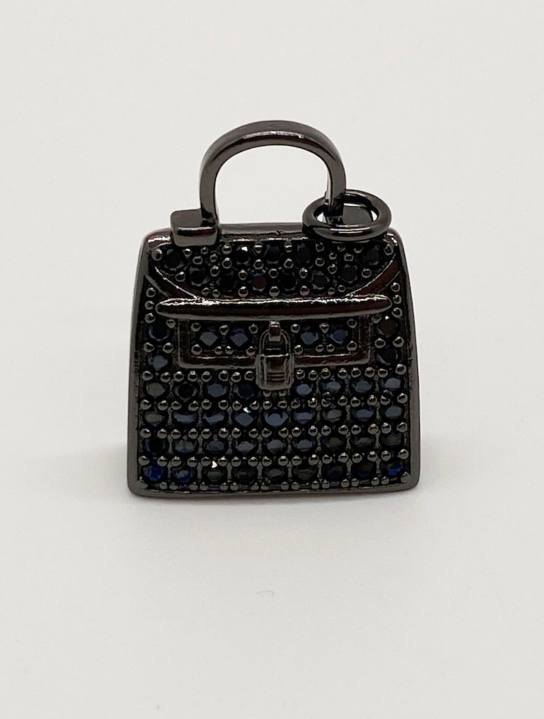 1 CZ Purse Charm Charm, Bling Purse Charm, CZ Charms, CZ Micro Pave Charm, Bracelet Charms, Necklace Charms, Pendant, 25x20mm Black on Black