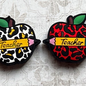 1 Teacher Silicone Focal Beads, Apple Focal Bead, Animal Print Focal Beads, DIY Pen Supplies, Beaded Pen Supplies, Craft Supplies. 30x27mm