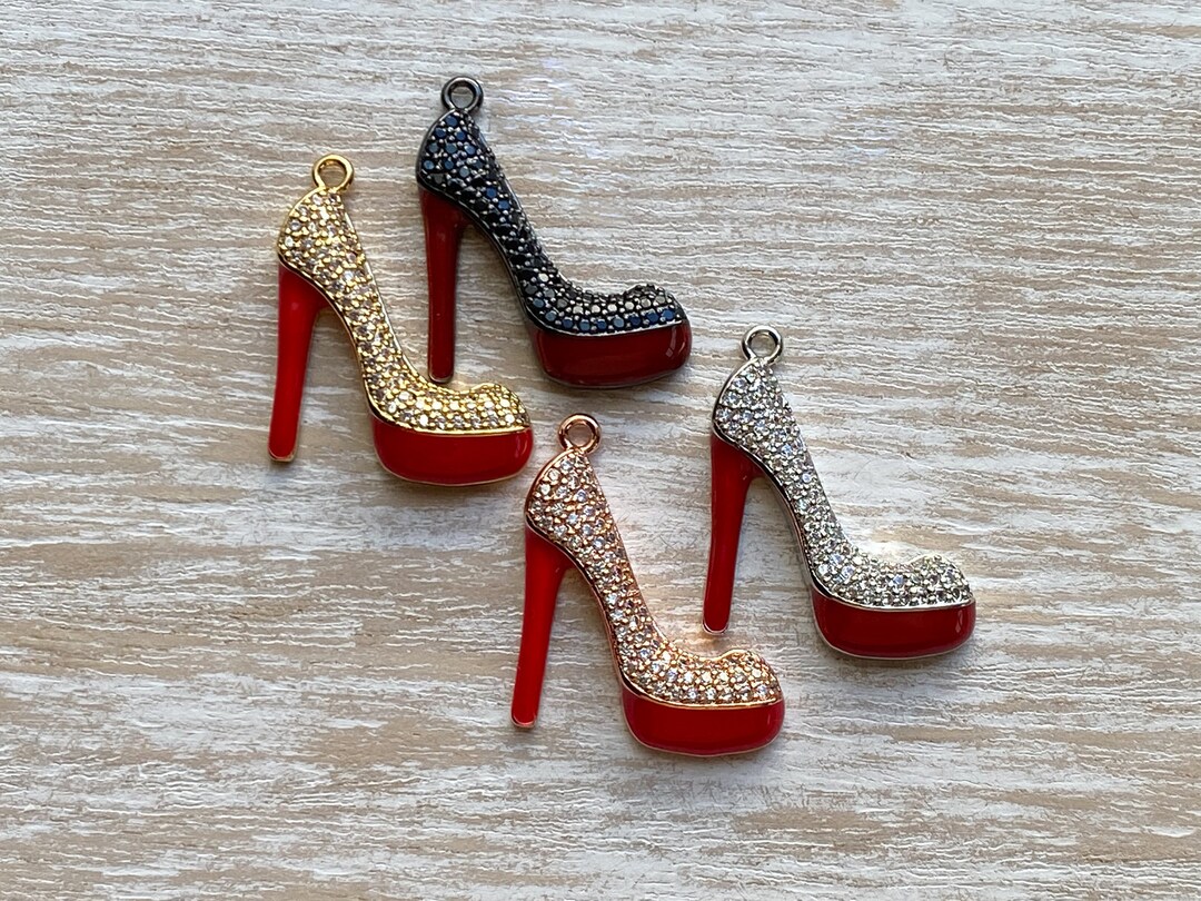 1 CZ Paved High Heel Shoe Charm, High Heel Shoe Charm, Bracelet Charms