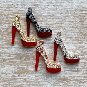 1 Shoe Charm, CZ Paved High Heel Shoe Charm, High Heel Shoe Charm, Bracelet Charms, Necklace Charms, Pendant, 27mmx23mm