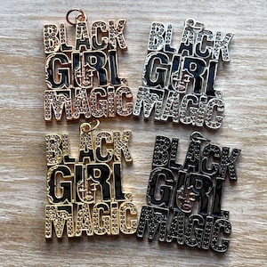 1 CZ Pave Black Girl Word Charms, Black Woman Word Charm, Bracelet Charm, Necklace Charm, Pendant, 27.6mmx33mm