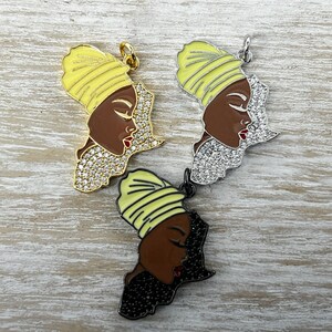 1 Black Woman Charm, Afro Girl Charm, Black Lady Charm, Black Woman CZ Charm, African Map Charm, Bracelet Charms, Necklace Charms, 33mmx20mm