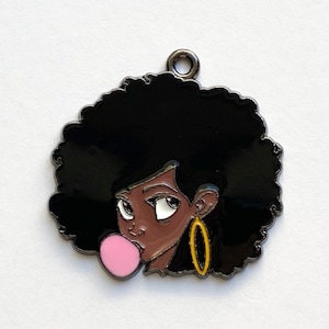 1 Black Woman Charm, Afro Woman Charm, Natural Hair Charm, Black Lady Charm, 36mmx32mm, Black Girl Charm