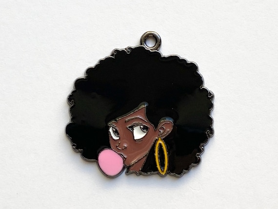 Little Black Girl Charm, Princess Charm, Afro Puffs Charm, Enamel