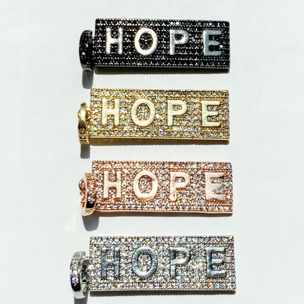 1 CZ Micro Pave HOPE Charm, Rectangle HOPE Bar Charm, Word Charm, Bracelet Charm, Bracelet Charms, Necklace Charms, Hope Pendant, 35x11.6mm