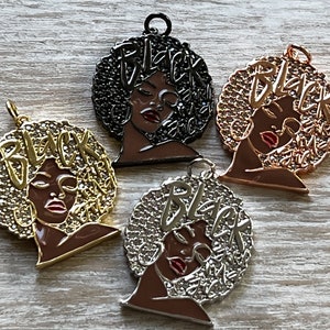 1 Black Woman Charm, Black Woman CZ Charm, Afro Girl Charm, Black Lady Charm, Black Girl Charm, Natural Hair Charm, 35mmx27mm