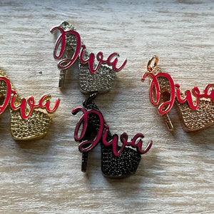 1 CZ Pave Stiletto High Heel &quot;Pink Diva&quot; Shoe Charm, CZ Pave High Heel Shoe Charm, Bracelet Charms, Necklace Charms, Pendant, 30mmx32mm