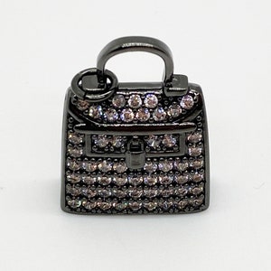 1 CZ Purse Charm Charm, Bling Purse Charm, CZ Charms, CZ Micro Pave Charm, Bracelet Charms, Necklace Charms, Pendant, 25x20mm Black with Silver