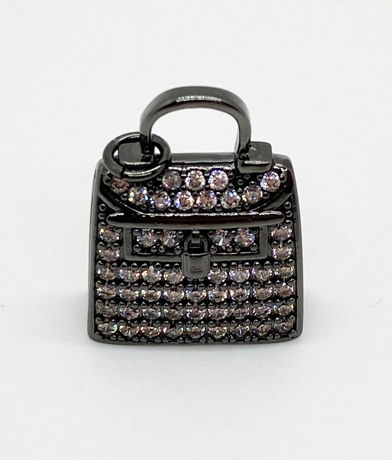 1 CZ Purse Charm Charm, Bling Purse Charm, CZ Charms, CZ Micro Pave Charm, Bracelet Charms, Necklace Charms, Pendant, 25x20mm Black with Silver