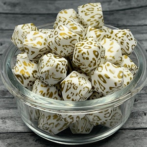 17MM Hexagon Gold Leopard Print Silicone Bead,  Gold Leopard Silicone Bead, Animal Print Silicone Bead, Hexagon Bead, 10 Bead Count