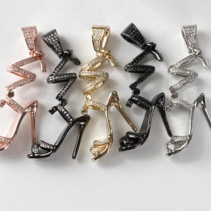 1 Shoe Charm, CZ Stiletto Strappy Sandal, CZ Pave High Heel Shoe Charm, Bracelet Charms, Necklace Charms, Pendant, 55mmx30mm