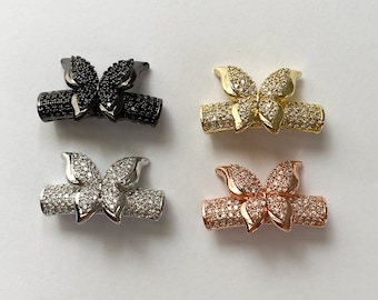 1 CZ Micro Pave Curved Tube Butterfly Connector, CZ Micro Pave Curved Tube Connector, Butterfly Tube Connector, 26mmx6mm