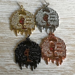 1 CZ Black Queen Charm, Afro Girl Charm, Natural Hair Charm, Black Woman Charm, Black Girl Charm, Queen Charm, 37.7mmx28mm,