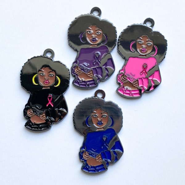 1 Black Woman Charm, Cancer Awareness Charm, Black Lady Charm, Black Girl Charm, 40mmx25mm,  Natural Hair Charm, Bracelet Charm