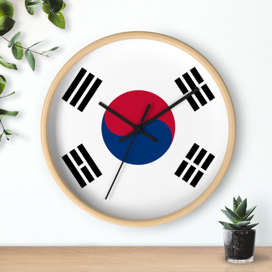 South Korea Wall clock Wooden sides black hands Etsy