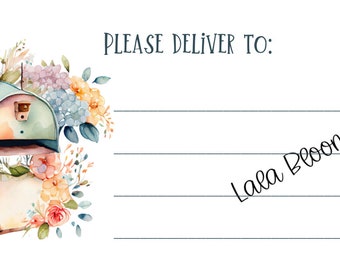 Watercolor Mailbox Please Deliver To Label Stickers, PDT Address Labels, Envelope Address Stickers, Set of 10, PDT