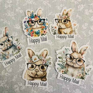 Pacchetto adesivi Nerdy Bunny Happy Mail, adesivi per posta ordinaria, adesivi di carta, adesivi per posta, foglio di adesivi, adesivo per buste