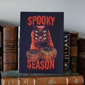 Carte postale Halloween, Spooky Season, illustration avec chat