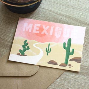 Carte postale voyage au Mexique illustration colorée avec cactus
