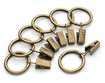 30mm Antique Brass Curtain Rings with Alligator Pinch Clips