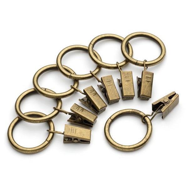 30mm Antique Brass Curtain Rings with Alligator Pinch Clips