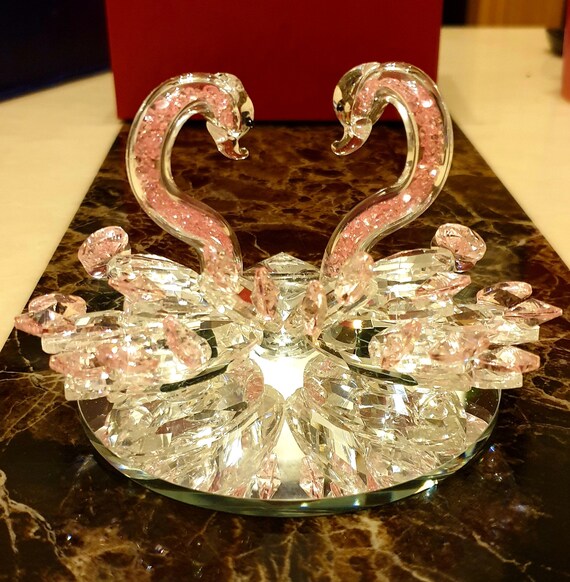 Crystal Glass Pink Twin Swan Pair Decoration Ornament Diamante Valentine Gift UK Crystal Glass Pink Twin Swan Pair Decoration Ornament Diamante Valentine Gift UK