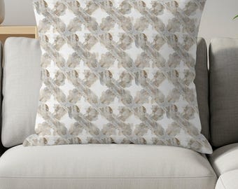 Rustic Faux Woven Textured Throw Pillow, Neutral Farmhouse Home Decor Accent Cushion with Abstract Lattice Pattern Art Print