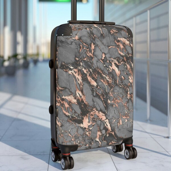 Marble Rose Gold Gray Suitcase, Rose Gold Marble Luggage, Carry-On, Roller Bag, Custom Suitcase Weekender Bag, Small, Medium, Large