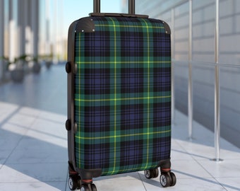 Tartan Plaid Suitcase, Blue & Green Plaid Check Carry-On, Scottish Tartan Roller Bag, Custom Suitcase Weekender Bag, Small, Medium, Large